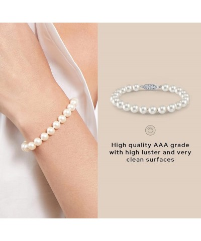 White Freshwater Pearl Bracelet for Women - Cultured Pearl Bracelet in 925 Sterling Silver with Genuine Cultured Pearls, 7.0-...