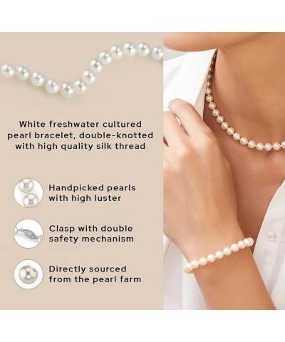 White Freshwater Pearl Bracelet for Women - Cultured Pearl Bracelet in 925 Sterling Silver with Genuine Cultured Pearls, 7.0-...