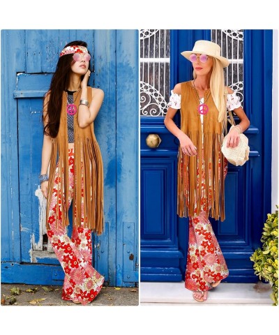 7 Pcs 60s 70s Outfits for Women Halloween Hippie Costume Fringe Vest Boho Flared Pants Peace Sign Accessories Set Floral $21....