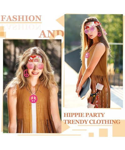 7 Pcs 60s 70s Outfits for Women Halloween Hippie Costume Fringe Vest Boho Flared Pants Peace Sign Accessories Set Floral $21....