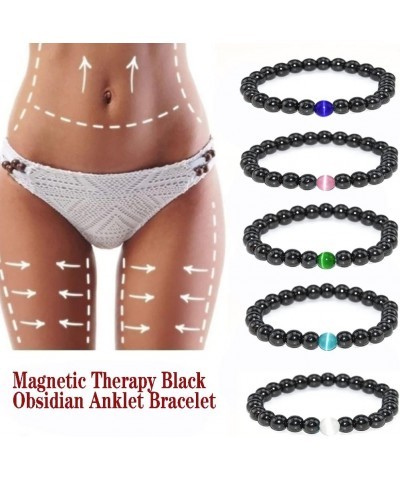 2Pcs Anti-Swelling Black Obsidian Bracelet Anklet for Women,Lymphatic Drainage Obsidian Ankle Bracelet,Anti-Anxiety Opal Brac...