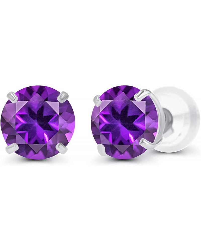 Solid 925 Sterling Silver Gold Plated 6mm Round Genuine Birthstone Gemstone Hypoallergenic Stud Earrings For Women and Girls ...