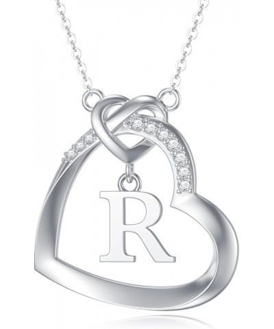 Diamond Heart Initial Necklace for Women Girls 925 Sterling Silver Initial Pendant Necklace with Lab Grown Diamonds Dainty Le...