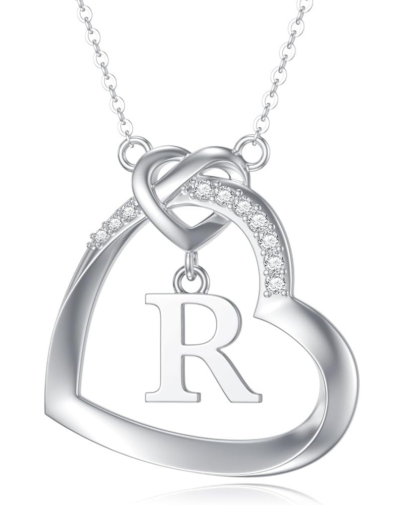 Diamond Heart Initial Necklace for Women Girls 925 Sterling Silver Initial Pendant Necklace with Lab Grown Diamonds Dainty Le...