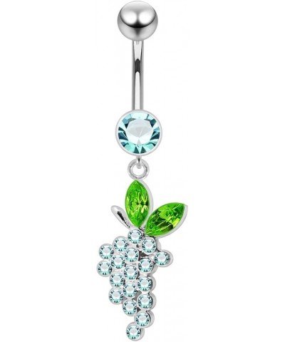 Fancy Grape Dangling 925 Sterling Silver with Stainless Steel Belly Button Navel Rings Light Blue $15.00 Body Jewelry