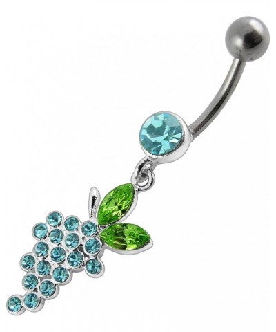 Fancy Grape Dangling 925 Sterling Silver with Stainless Steel Belly Button Navel Rings Light Blue $15.00 Body Jewelry