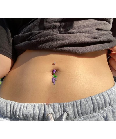 Fancy Grape Dangling 925 Sterling Silver with Stainless Steel Belly Button Navel Rings Light Blue $15.00 Body Jewelry