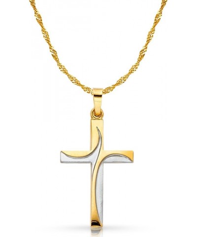 14K Two Tone Gold Cross Charm Pendant with 1.2mm Singapore Chain Necklace 24.0 Inches $114.30 Necklaces