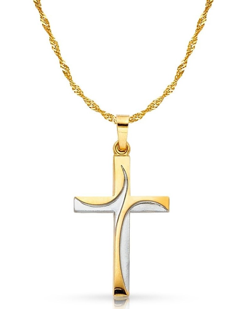 14K Two Tone Gold Cross Charm Pendant with 1.2mm Singapore Chain Necklace 24.0 Inches $114.30 Necklaces