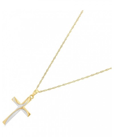 14K Two Tone Gold Cross Charm Pendant with 1.2mm Singapore Chain Necklace 24.0 Inches $114.30 Necklaces