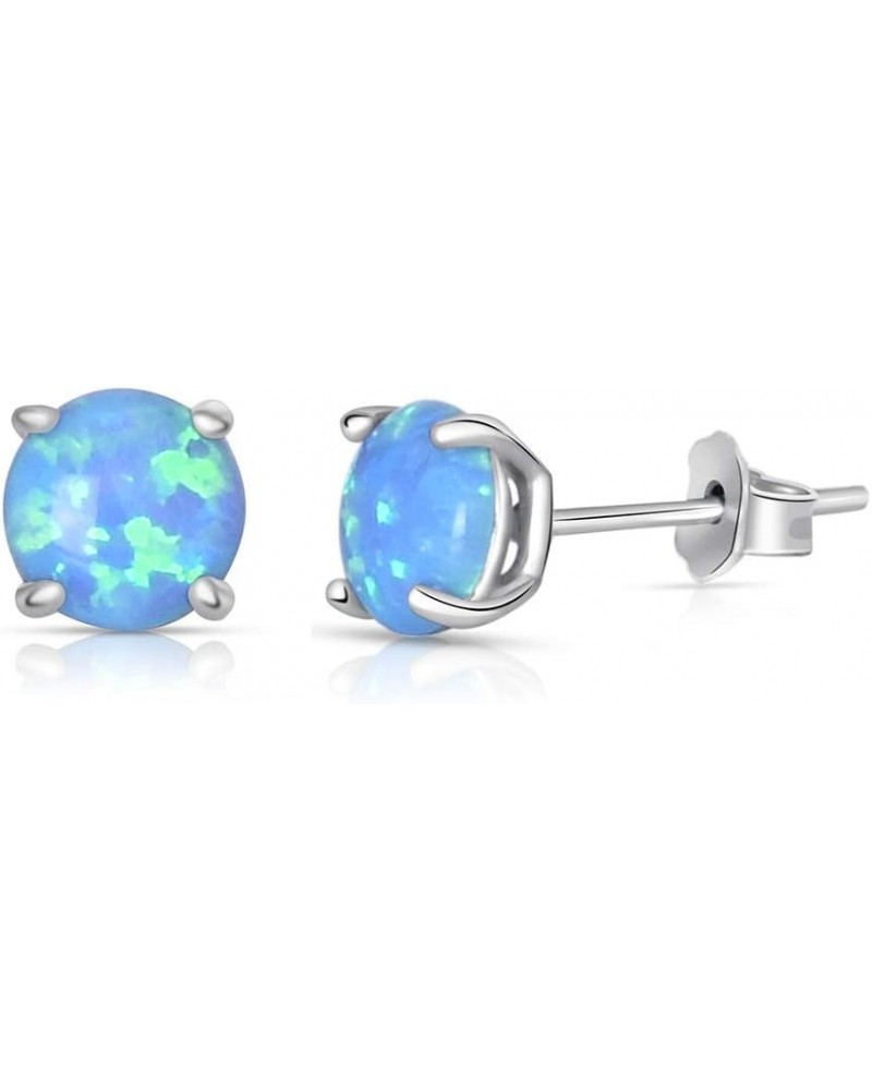 Women Sterling Silver Magnificent Lab Created Blue Opal Stud Earring, Ear Pierced Only Round $12.59 Earrings