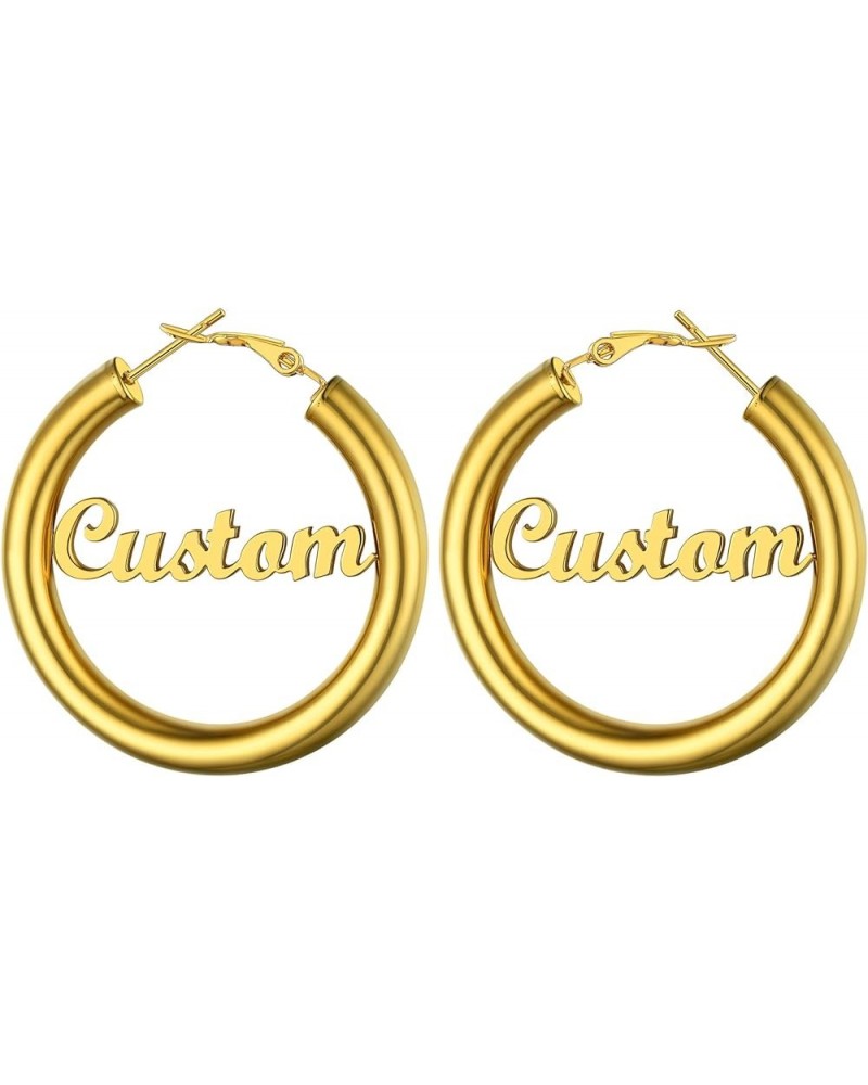 Name Earrings Personalized For Women, Gold Custom Name Plate Hoop Earrings, Dangle Earrings Studs with Names for Mother Girlf...