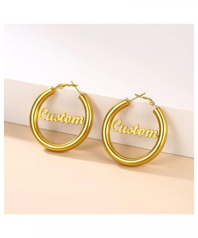 Name Earrings Personalized For Women, Gold Custom Name Plate Hoop Earrings, Dangle Earrings Studs with Names for Mother Girlf...