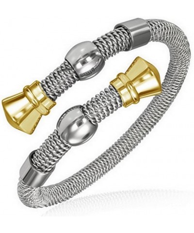 Stainless Steel Silver-Tone Yellow Gold-Tone Twisted Cable Womens Cuff Bangle $10.25 Bracelets