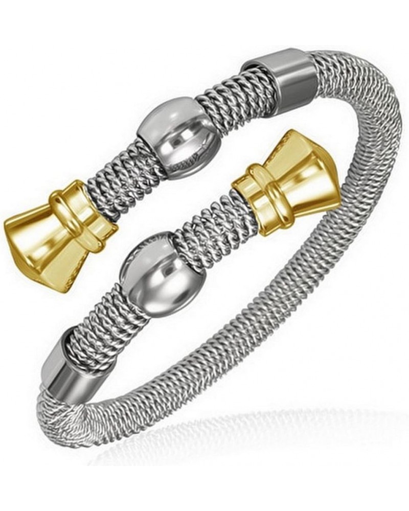 Stainless Steel Silver-Tone Yellow Gold-Tone Twisted Cable Womens Cuff Bangle $10.25 Bracelets