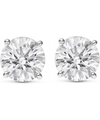 Natural Round Brilliant Solitaire Diamond Stud Earrings for Women 4 Prong Push Back (G-H Color SI2-I1 Clarity) White Gold 1.2...