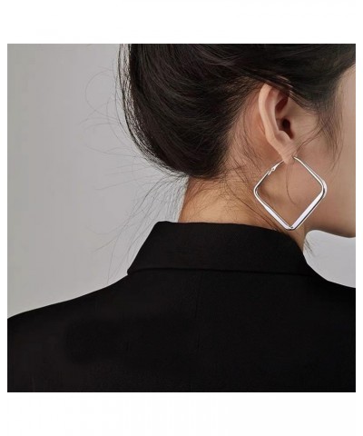 Silver Square Drop Earrings Minimalist Hollow Square Hoop Earrings Big Square Huggie Hoop Earring Large Geometric Dangle Earr...