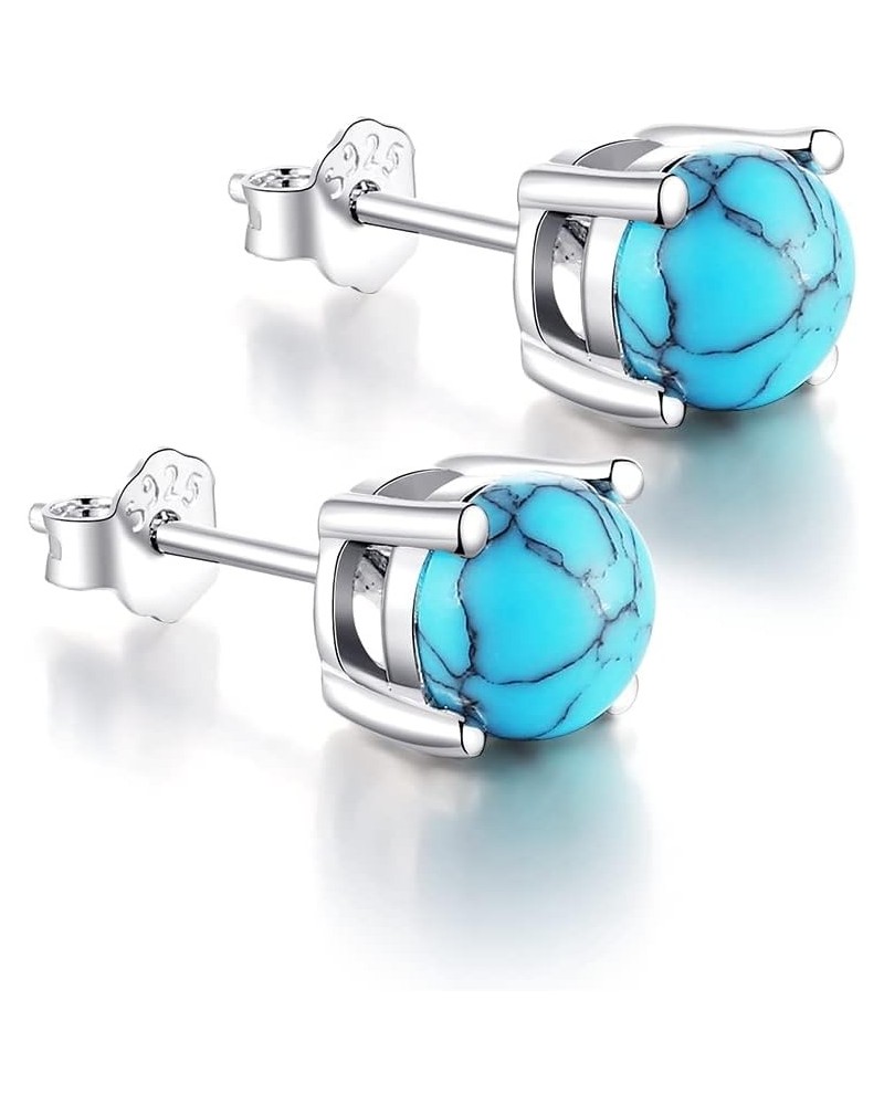 White Gold Plated Sterling Slver Turquoise Stud Earrings 3mm-8mm Options, Simulated Gemstone 4-Prong Studs Hypoallergenic Jew...