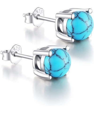 White Gold Plated Sterling Slver Turquoise Stud Earrings 3mm-8mm Options, Simulated Gemstone 4-Prong Studs Hypoallergenic Jew...