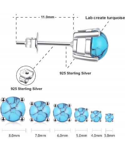 White Gold Plated Sterling Slver Turquoise Stud Earrings 3mm-8mm Options, Simulated Gemstone 4-Prong Studs Hypoallergenic Jew...