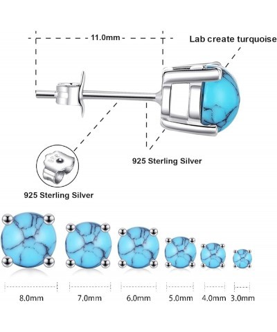 White Gold Plated Sterling Slver Turquoise Stud Earrings 3mm-8mm Options, Simulated Gemstone 4-Prong Studs Hypoallergenic Jew...