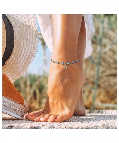 Gold Evil Eye Anklet Bracelet: Dainty Stainless Steel Anklets with Letter Pendant, Handmade Adjustable Chain Ojo Turco Protec...