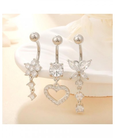 Surgical Stainless Steel Dangle Belly Button Rings for Women Belly Ring Dangling Piercing Jewelry with Heart Flower Butterfly...