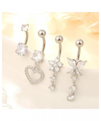 Surgical Stainless Steel Dangle Belly Button Rings for Women Belly Ring Dangling Piercing Jewelry with Heart Flower Butterfly...